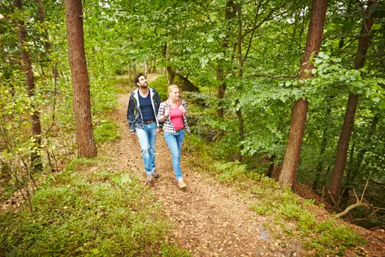 Junges Paar wandert in Bentheimer Bergen