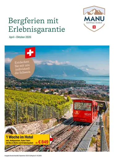 Katalog von MANU Touristik – individuelle Bergferien in der Schweiz ansehen
