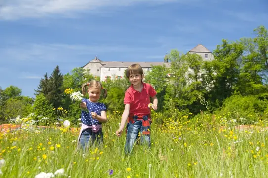 Blumenpflücken vor der Burg Marquartstein